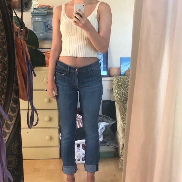 Medium rise straight leg dark blue jeans stretchy - Picture 2 of 8